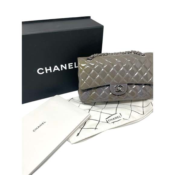 CHANEL Chanel Classic Patent Medium Double Flap Bag - Grey - Picture 12 of 16
